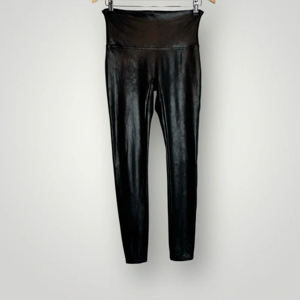 Spanx SPANXshape Faux Leather Leggings Size Large Skinny Core Compression Black - Picture 3 of 9